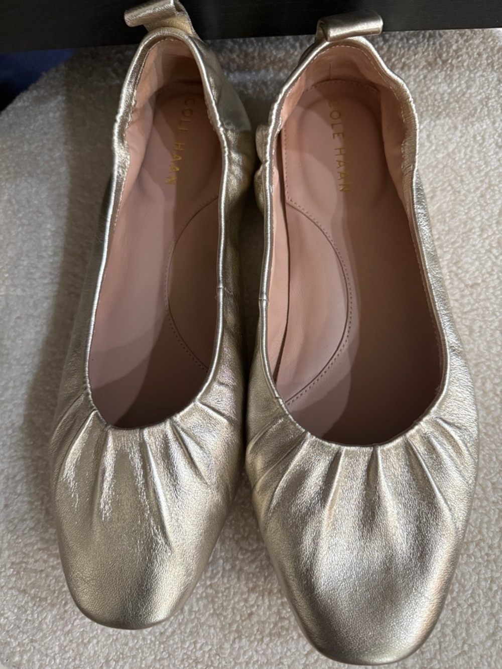 Cole Haan Metallic Champagne Leather Ballet Flats